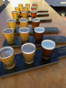 Craft Beer paddles lined up for drinking